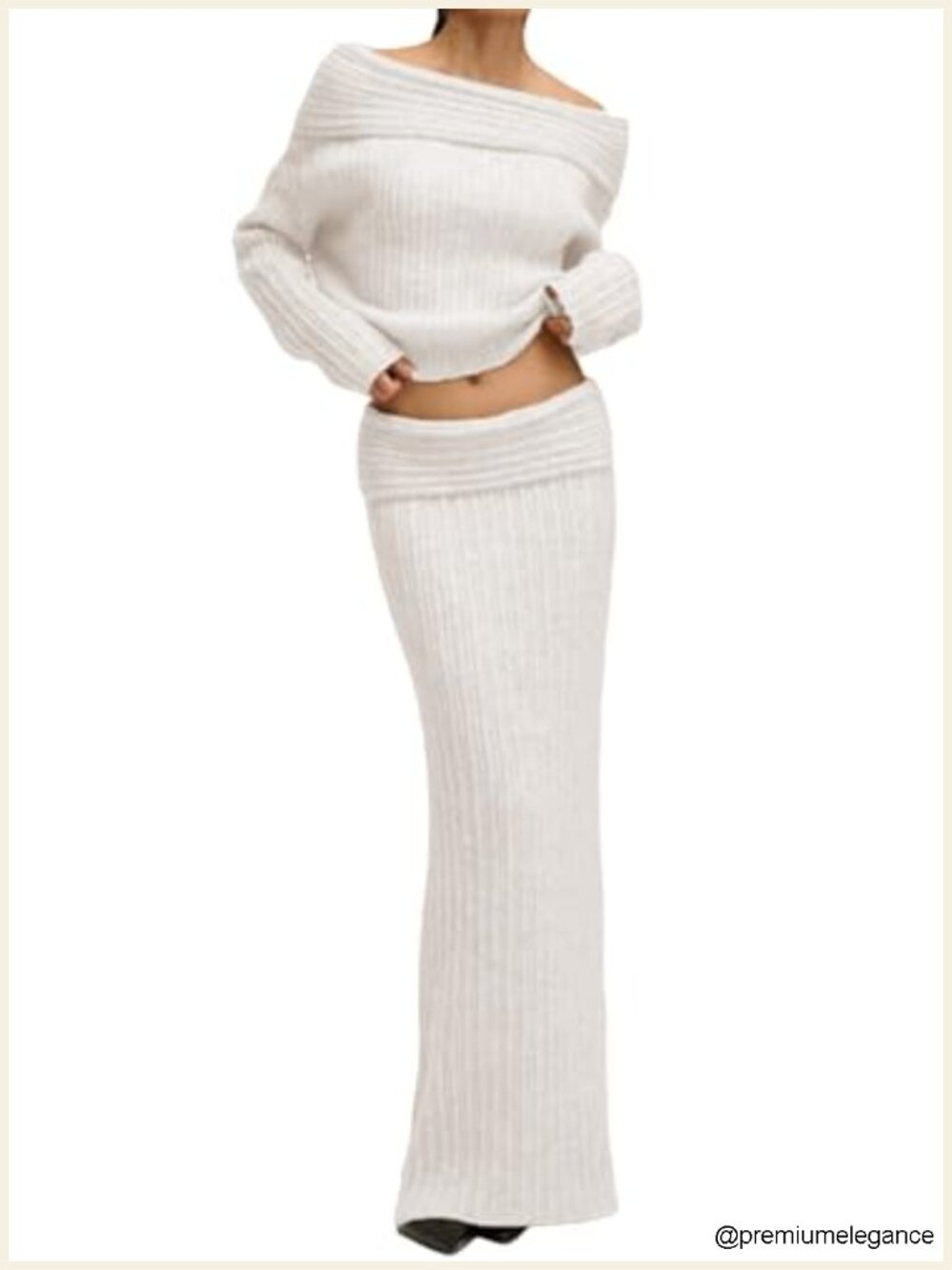 2 Piece Skirt Set Off Shoulder Knit Sweater Pencil Maxi Skirt Women Casual
